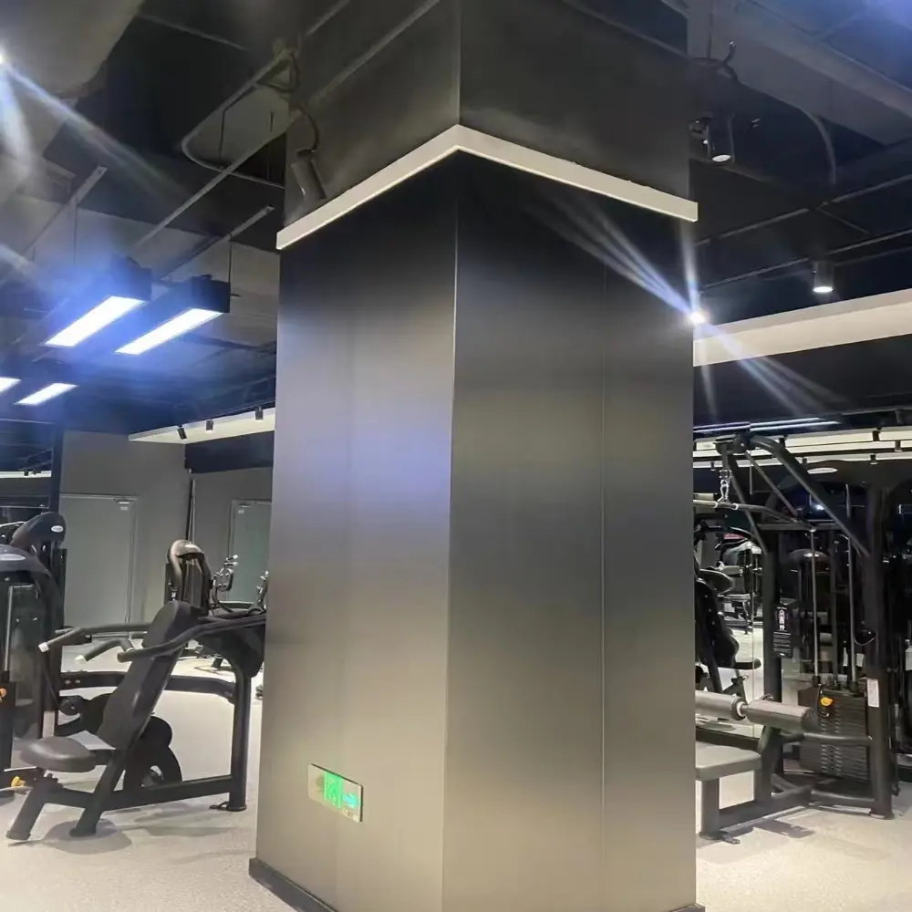 90-degree metal wall panel corner cladding on gym column