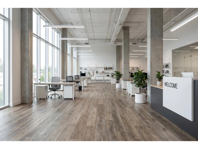 Modern commercial office with SPC vinyl plank flooring