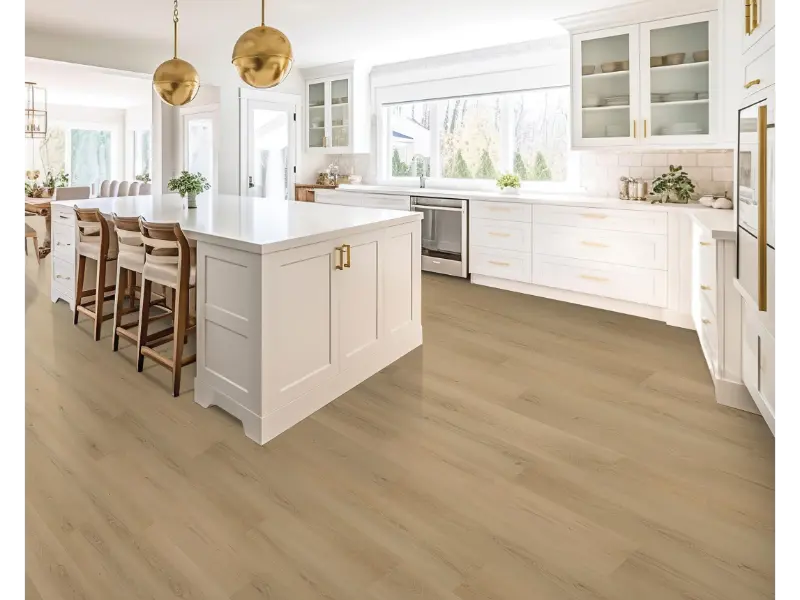 Bright kitchen with light wood-look SPC flooring